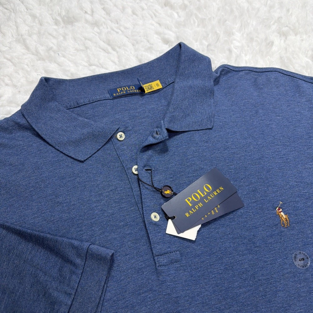 POLO RALPH LAUREN Classic Polo Shirt Mens 4XB Big & Tall Blue Oxford Golf New!